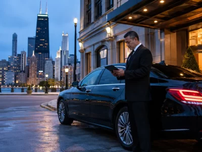 Chicago chauffeur reviewing an advance limousine reservation