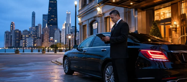 Chicago chauffeur reviewing an advance limousine reservation