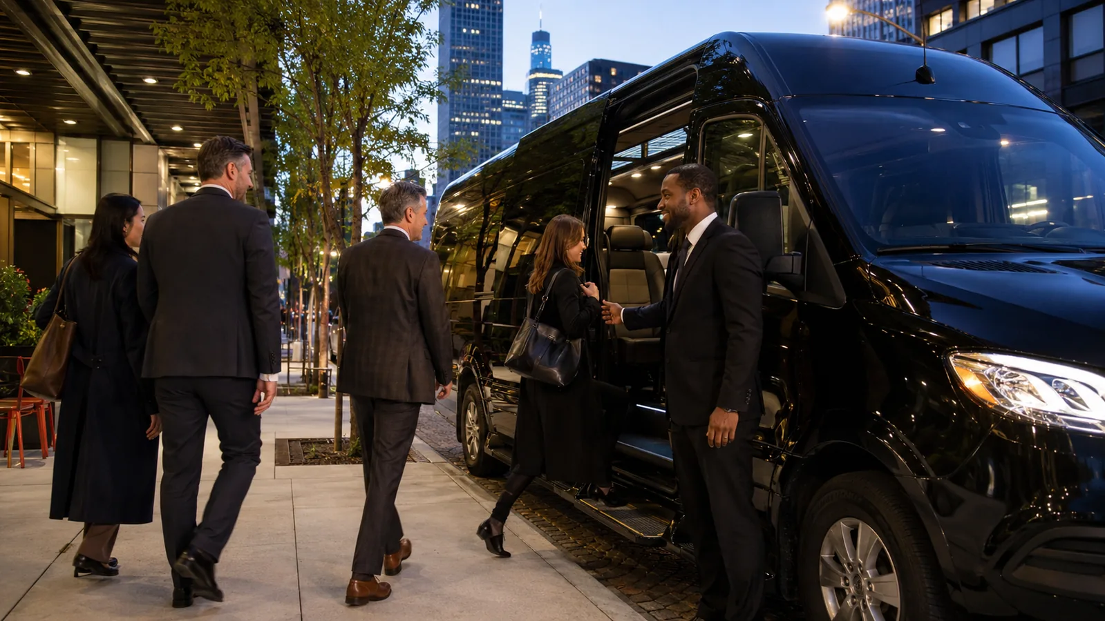 Corporate group boarding an hourly executive van in Chicago