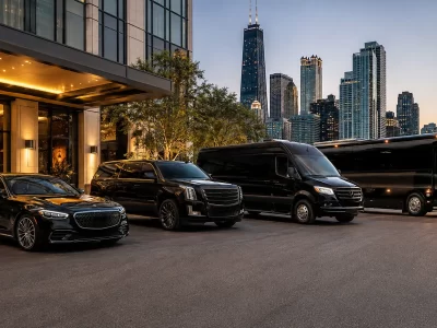 Black sedan SUV Sprinter van and party bus in Chicago