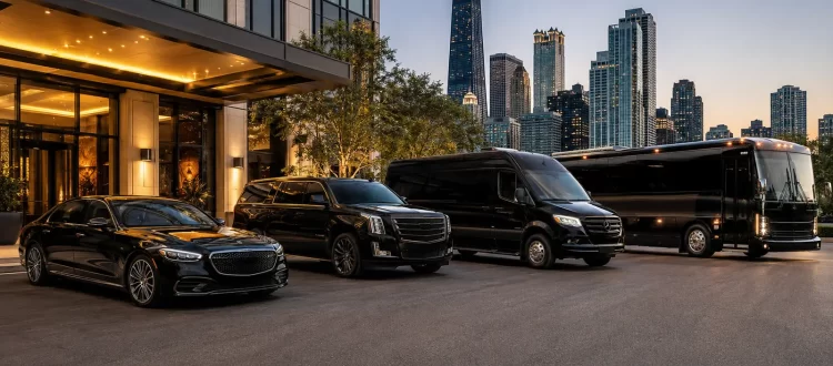 Black sedan SUV Sprinter van and party bus in Chicago